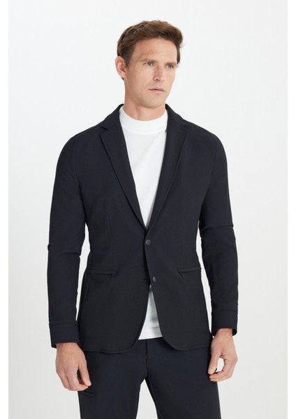 Slim Fit Dar Kesim Mono Yaka Fermuarlı Cepli Takım Elbise Ceketi modelleri