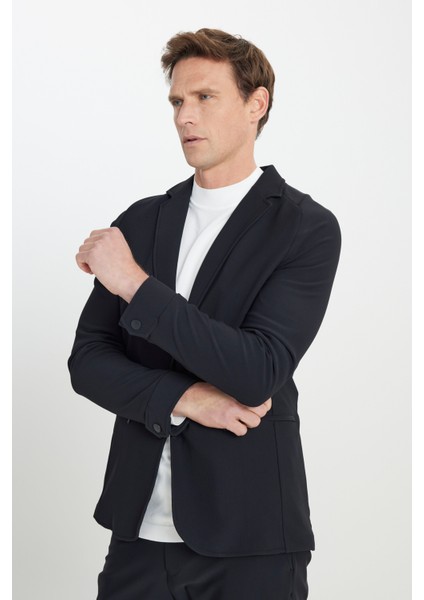 Slim Fit Dar Kesim Mono Yaka Fermuarlı Cepli Takım Elbise Ceketi fırsatları