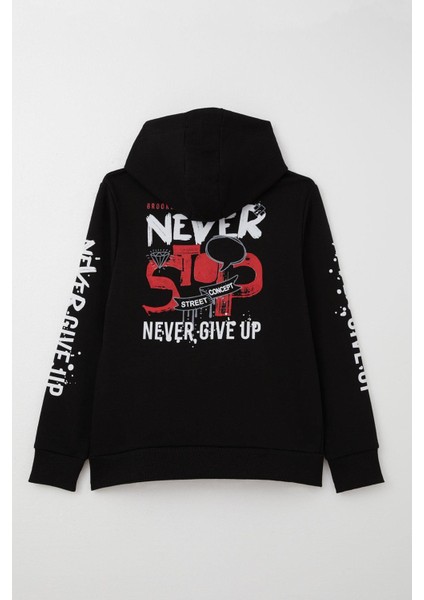 Erkek Çocuk Sweatshirt Kanguru Cepli Kapüşonlu 9-16 Yaş, Siyah