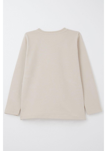 Erkek Çocuk Uzun Kollu Tişört Slogan Temalı Yazı Baskılı 6-12 Yaş, Bej fiyatları