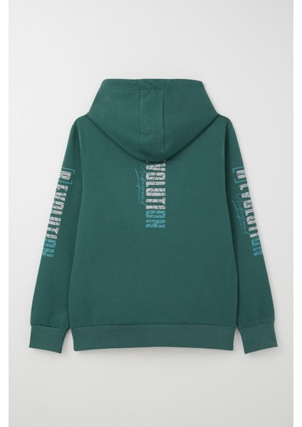 Erkek Çocuk Sweatshirt Kapüşonlu Kanguru Cepli 9-16 Yaş, Petrol Yeşili fiyatları