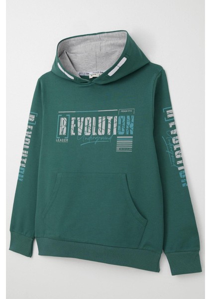 Erkek Çocuk Sweatshirt Kapüşonlu Kanguru Cepli 9-16 Yaş, Petrol Yeşili modelleri