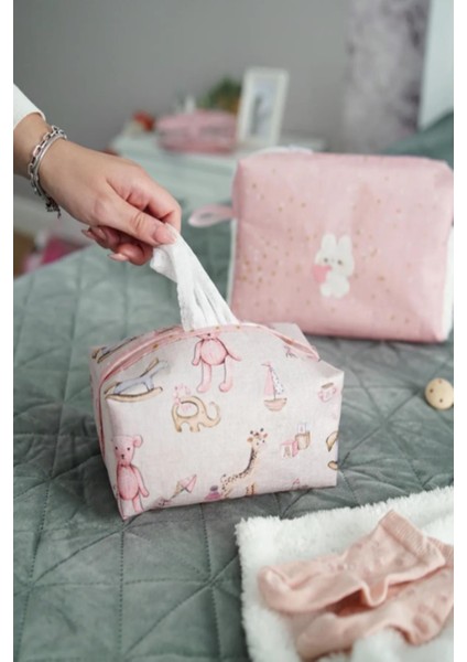Baby 2 Li Islak Mendil Çantası ve Bebek Bezi Çantası Organizer Çanta Içi Düzenleyici Pembe