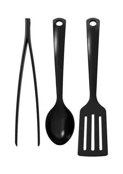 Sumuhome Gnarp Mutfak Gereçleri Seti Maşa Kaşık Spatula Siyah 3 Parça