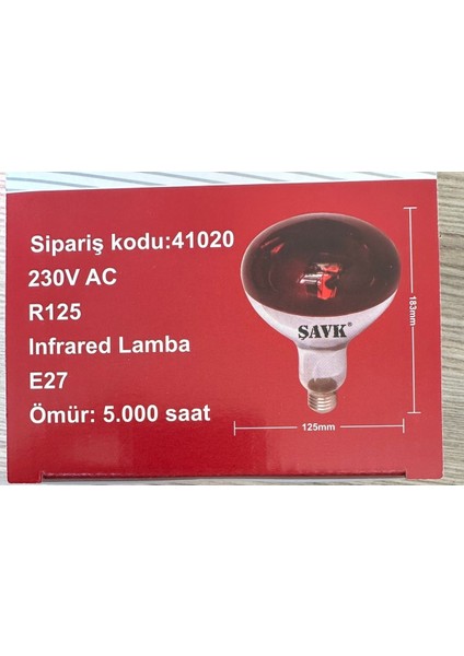 1 adet Baltaş Küpe Infrared Isıtıcı Lamba (250W) -Kırmızı