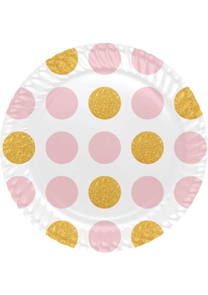 Karton Tabak 8'Li 23Cm Pembe Altın Puantiye