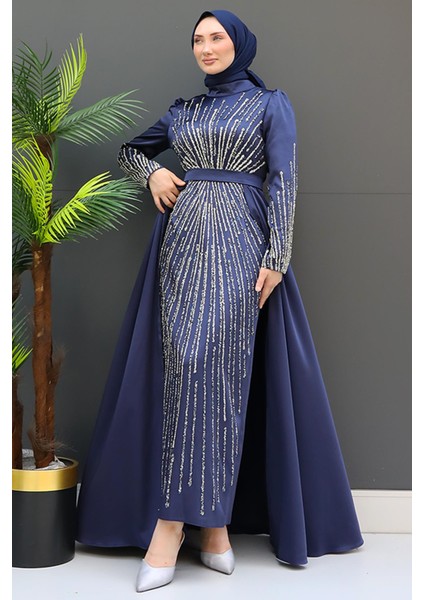 Moon Tesettür Abiye Lacivert