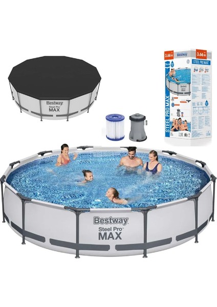 Bestway 56416 Steel Pro Max Frame Prefabrik Aile Havuzu 366X76CM Örtü + Filtre Set