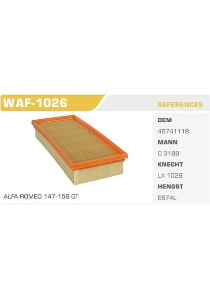 WAF-1026 Hava Filtresi 1.6 2.0 Ts Jts Kolı: 36 Ad