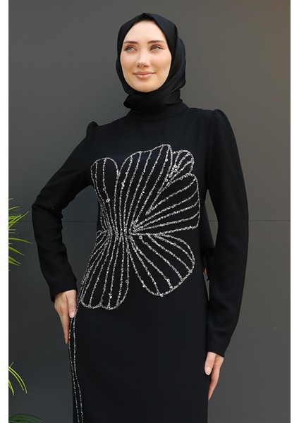 Pia Yonca Çiçek Elbise Siyah