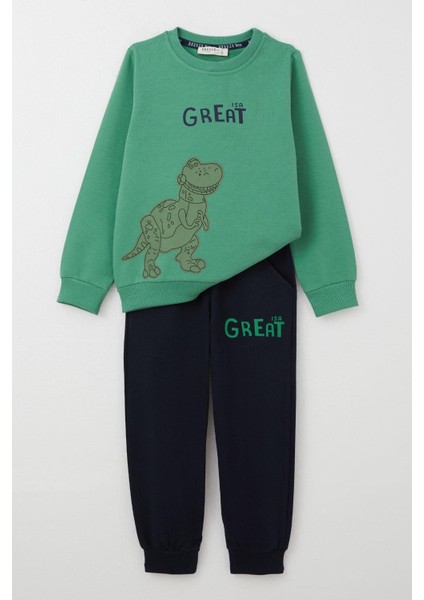 Erkek Çocuk Eşofman Takım Harika Dinozor Baskılı 1.5-5 Yaş, Mint Yeşili