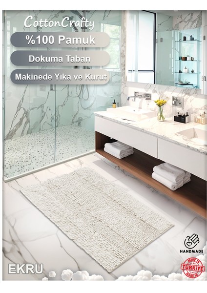 Pamuk Tafting Su Emici Banyo Paspas Seti, Banyo Halısı Makarna 60 x 100 cm