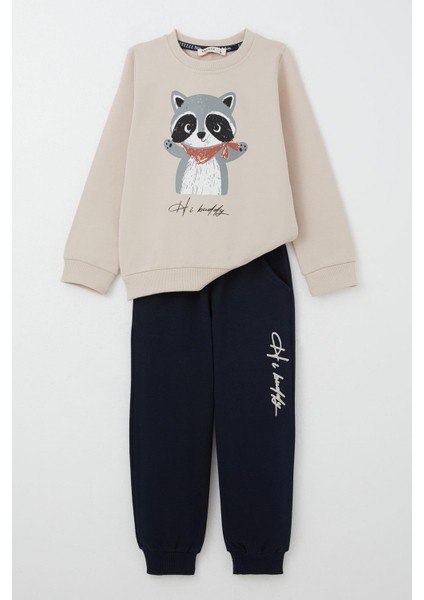 Erkek Çocuk Eşofman Takım Sevimli Rakun Baskılı 1.5-5 Yaş, Bej