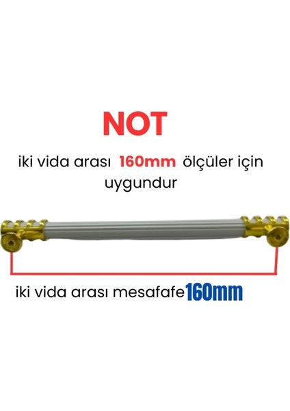 4 Adet Halka Boru Çizgili Altın Beyaz Metal Mobilya Kulbu 160 mm