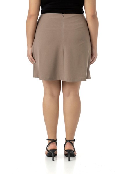 Büyük Beden Önü Çift Katlı Süs Düğme Detaylı Fermuar Kapamalı Mini Vizon Etek modelleri