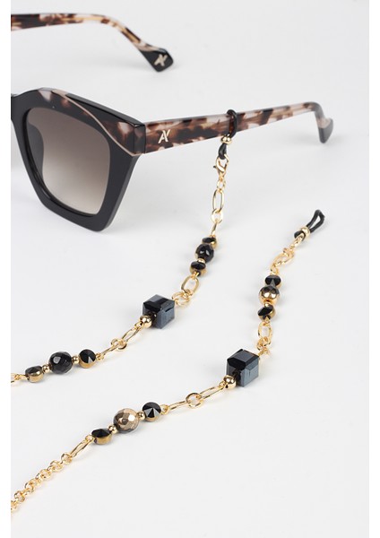 Gözlük Zinciri Altın Kaplama Zincirli Gerçek Kristal Taşlı Gözlük Askısı