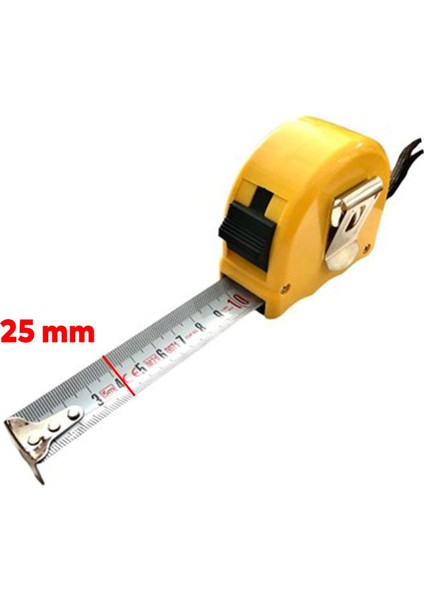 Şerit Metal Bükülebilir Metre 5 Metre En 25 mm Düğmeli Ölçüm Ölçme Plastik Kasalı Yüksek Kalite fiyatları