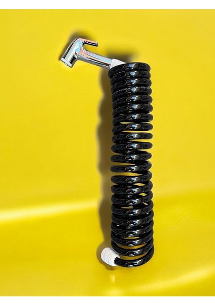 Taharetmatik Set 3/8 Girişli Patlamaz Spiral Hortum Başlık Wc Matik 5 mt Siyah