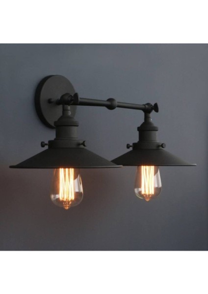 Rsyliretro Metal Dekoratif Rustik 2 Li Siyah Mafsallı Duvar Aplik