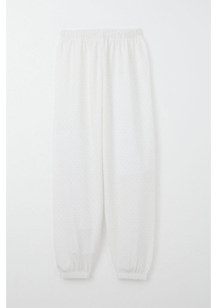 Erkek Çocuk Pijama Takımı Puantiye Desenli 4-8 Yaş, Ekru