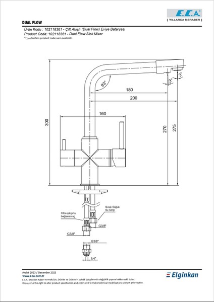 Dual Flow Çift Akışlı Arıtmalı Mutfak Bataryası 102118361