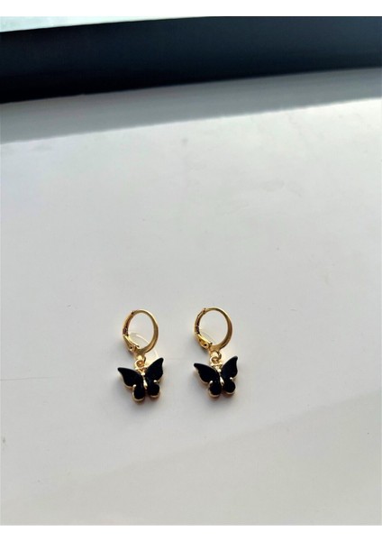 Siyah Kelebekli Gold Kolye Küpe Doğum Günü Hediyesi Sevgiliye Kelebek Kadın Gold Kolye Küpe Hediyesi modelleri