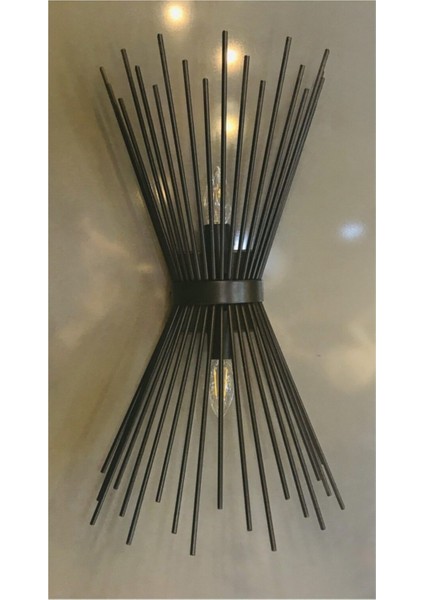 Retro Büyük Kirpi Aplik Siyah Rustik Aplik Duy 2XE27