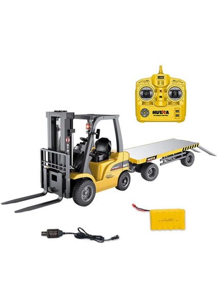 Huına 1/10 Yüksek Kalite Rc Model Dorseli Forklift Uzaktan Kumandalı Metal Iş Makinası - 2.4g 10 Kanal Full Fonksiyon Sesli ve Işıklı - 1576