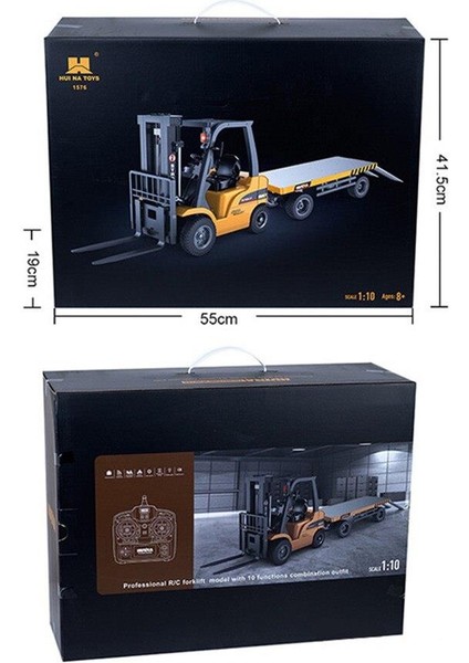 Huına 1/10 Yüksek Kalite Rc Model Dorseli Forklift Uzaktan Kumandalı Metal Iş Makinası - 2.4g 10 Kanal Full Fonksiyon Sesli ve Işıklı - 1576