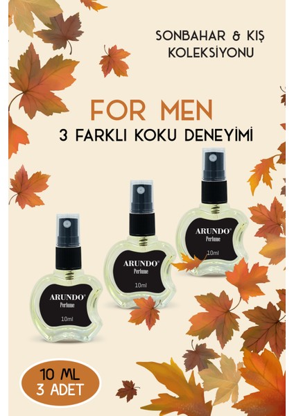 -Sonbahar-Kış Erkek Parfüm Seti, 10 ml x 3 Adet -Deneme Kokusu,Seyahat Kokusu,Tester