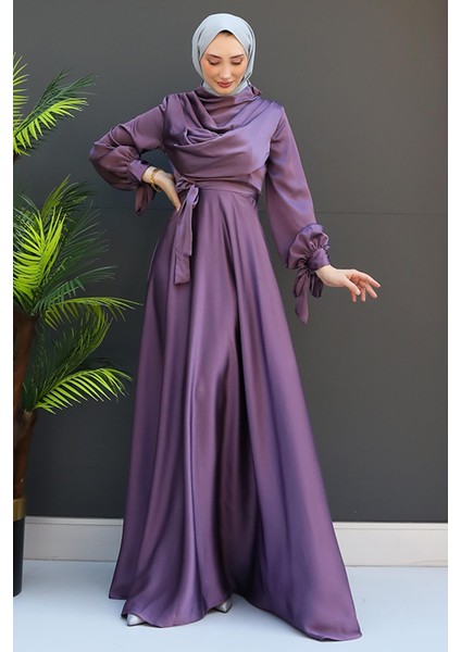 Kol Bağlamalı Degaje Abiye Koyu Lila fiyatları