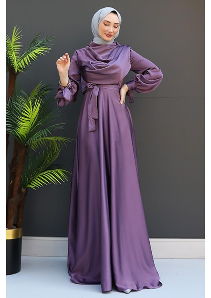 Kol Bağlamalı Degaje Abiye Koyu Lila fırsatları