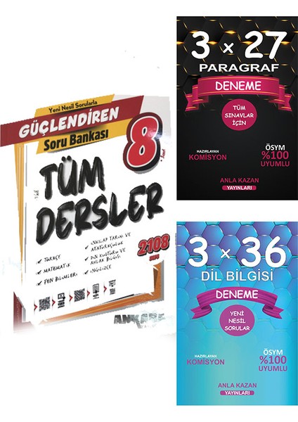 8.Sınıf Güçlendiren Tüm Dersler Soru Bankası / Anla Kazan Dilbilgisi / Denemesi