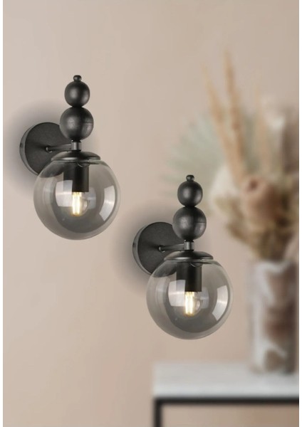 Yürüyen Abajur Siyah Boyalı 2'li Aplik