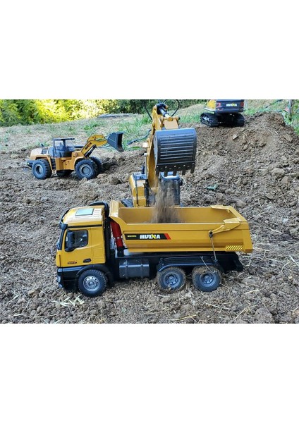 Huına 1/14 10 Kanal Full Metal Rc Model Profesyonel Uzaktan Kumandalı Damperli Kamyon İş Makinası - 2.4G Full Fonksiyon Sesli Ve Işıklı - 1582