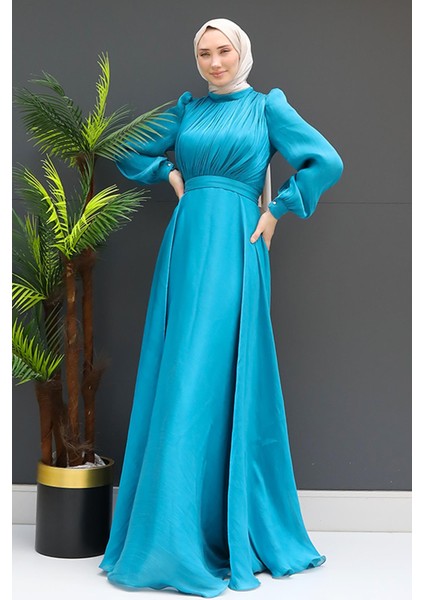 Yasmin Tesettür Elbise Koyu Mint