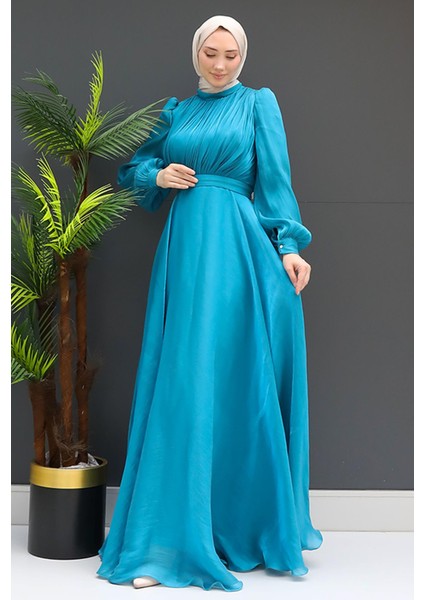 Yasmin Tesettür Elbise Koyu Mint