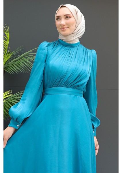 Yasmin Tesettür Elbise Koyu Mint