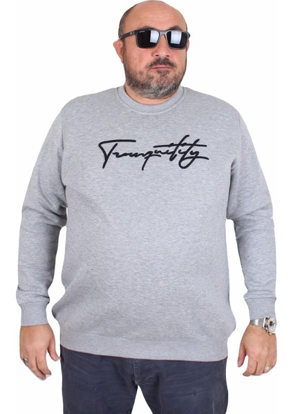 Mocgrande Erkek Büyük Beden Sıfır Yaka Sweat Twenty 24200 Grı Melanj