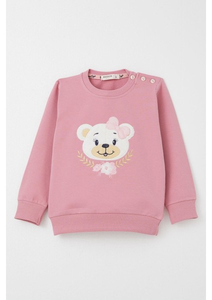 Kız Bebek Eşofman Takım Sevimli Ayıcık Nakışlı Çiçekli 9 Ay-3 Yaş, Gülkurusu fiyatları