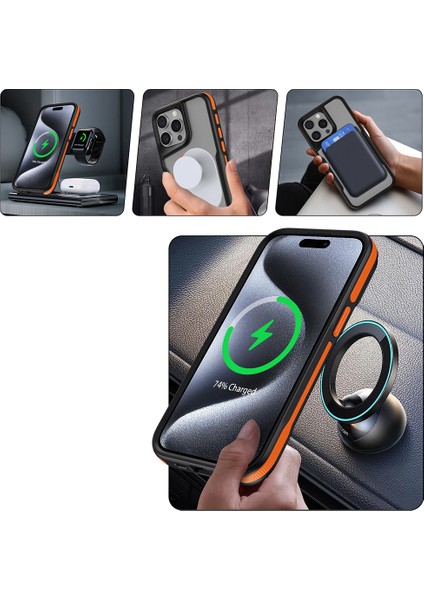 BLS Store iPhone 14 Pro Max Uyumlu Magsafe Şarj Özellikli Renkli Kenar Airbag Şeritli Lamer Kapak-Gri indirimleri