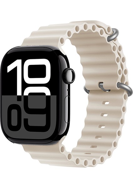 Apple Watch 10 46MM Uyumlu Krd-75 Silikon Kordon-Krem