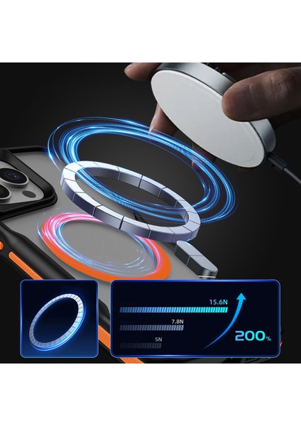 BLS Store iPhone 15 Pro Max Uyumlu Magsafe Şarj Özellikli Renkli Kenar Airbag Şeritli Lamer Kapak-Turuncu fırsatları