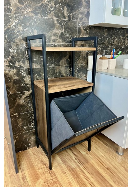 Kirli Çamaşır Sepeti Metal Ahşap Banyo Düzenleyici Kirli Sepeti Banyo Dolabı Organizeri Banyo Rafı