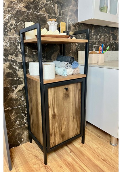 Kirli Çamaşır Sepeti Metal Ahşap Banyo Düzenleyici Kirli Sepeti Banyo Dolabı Organizeri Banyo Rafı