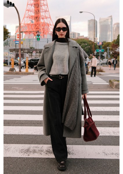 Italyan Kaşe Premıum Kaban Gri