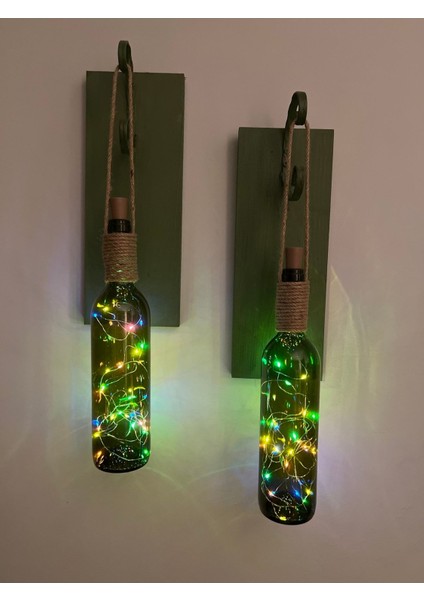 Renkli Tıpa Peri LED Işıklı Yeşil Ahşap Retro Yeşil Şarap Şişesi Duvar Aplik 2'li Set fiyatları