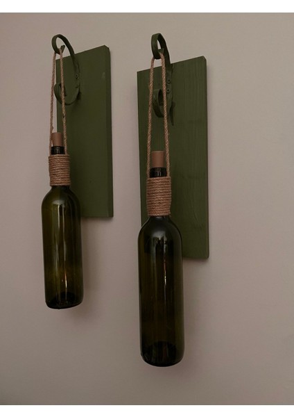 Renkli Tıpa Peri LED Işıklı Yeşil Ahşap Retro Yeşil Şarap Şişesi Duvar Aplik 2'li Set indirimleri