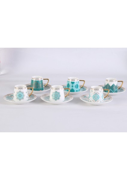11156 - Amazonite, 12 Parça, Porselen, Otantik, Modern Tarz, Kibar Ağızlı Kahve Fincan Seti