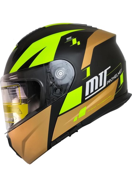 966 WX92 Çene Açılır Mat Siyah-Neon-Gold Kask